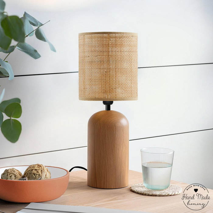 Opviq Lámpara de mesa de madera y bambú Beige